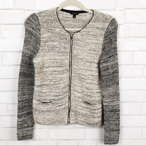 Talbots Tweed Color Block Zip Up Jacket Cardigan w/ Faux Leather Trim Size Small
